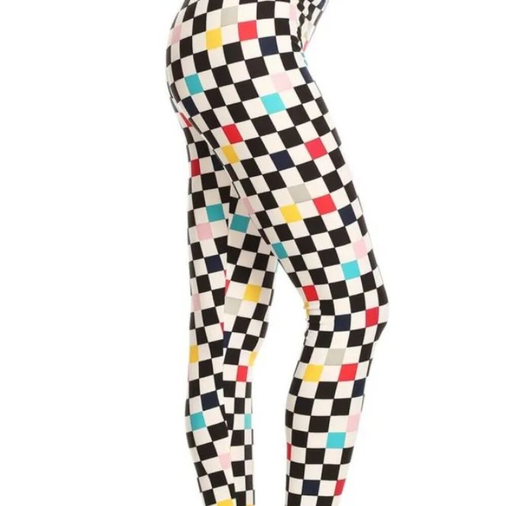 Buttery Soft Colorful Checkers Print One Size Leggings